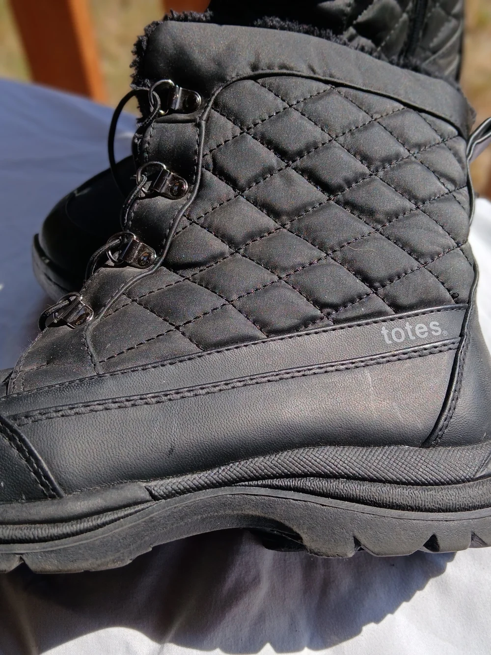 totes Quilted Faux-Fur Lace-Up Winter Boots - Black
